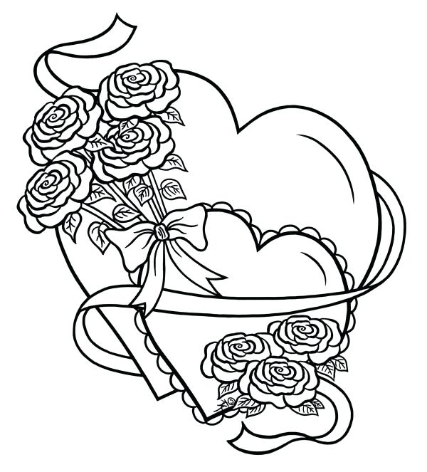 600x663 Hearts Roses Hearts And Roses Tied With Ribbon Coloring Page Human
