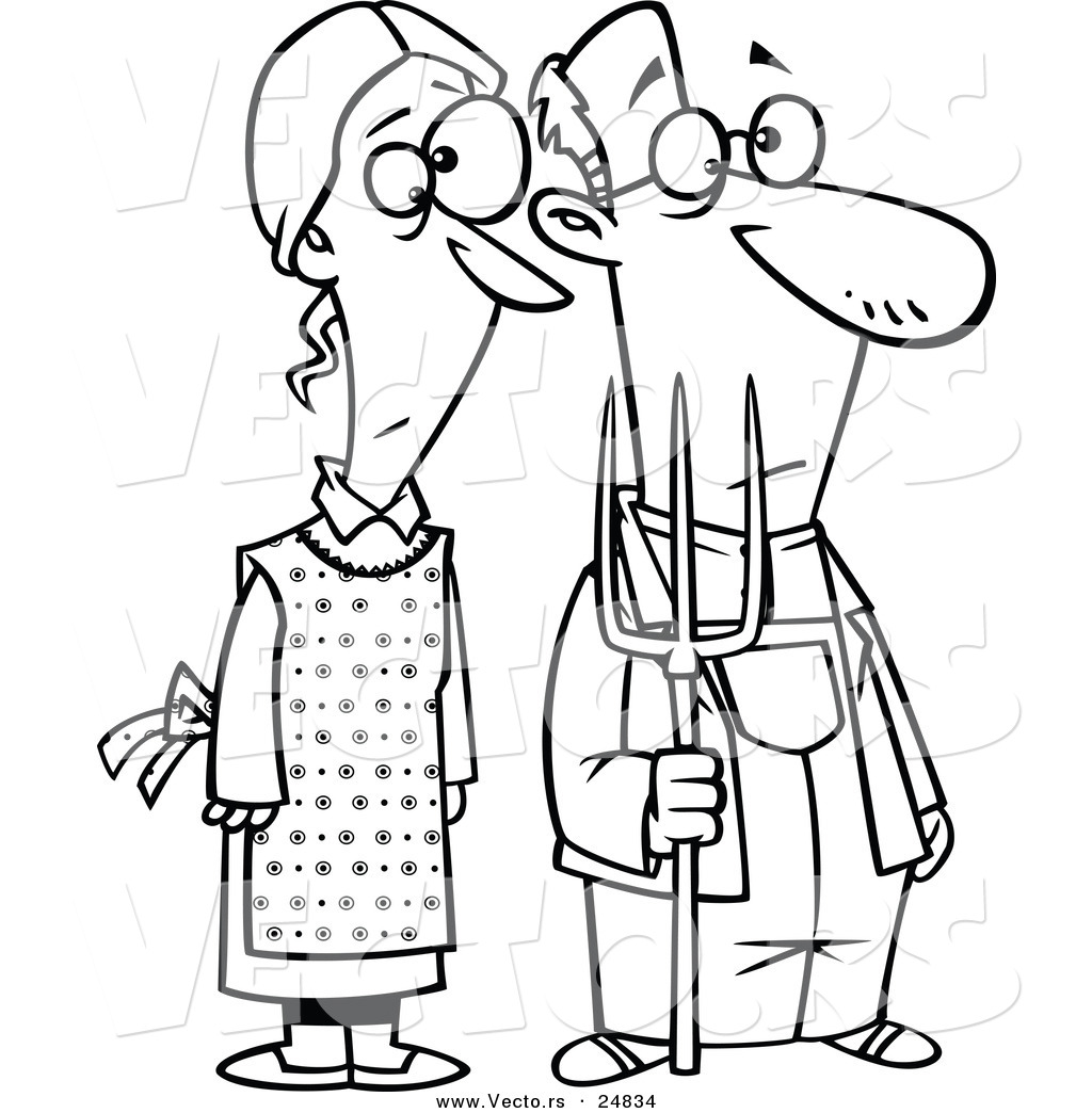 1024x1044 Vector Of A Cartoon Gothic Farm Couple With A Pitch Fork