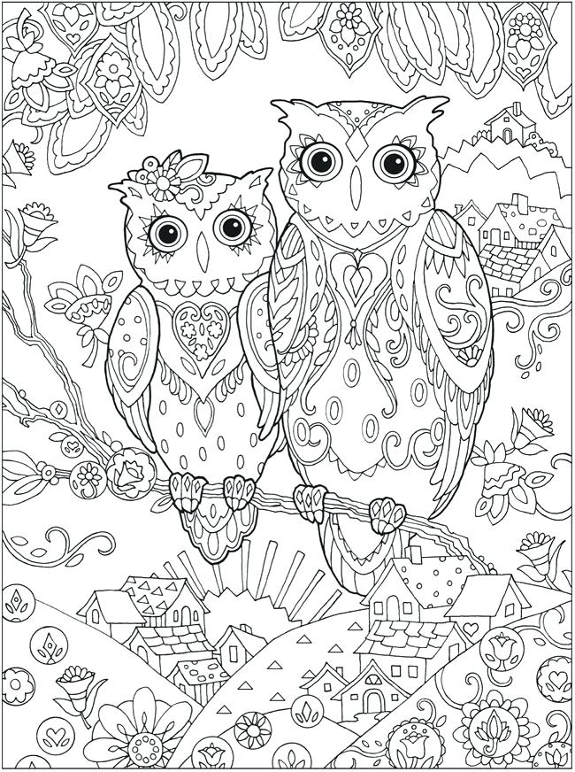 650x872 Detailed Coloring Page Owl Love Married Husband Wife Abstract