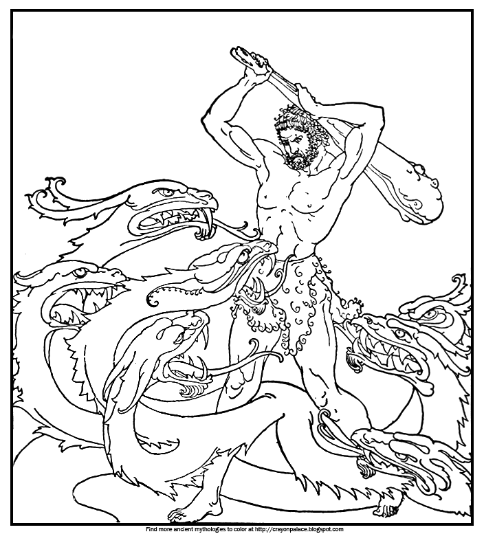 704x777 Color Heracles Clubing The Hydra With Nine Heads Crayon Palace