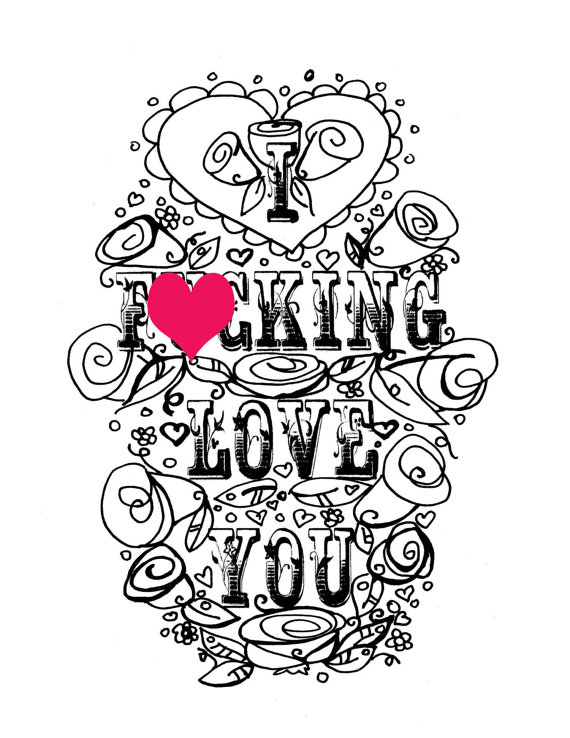 570x738 Adult Coloring Page Valentine's Day Curse Swear Sheet