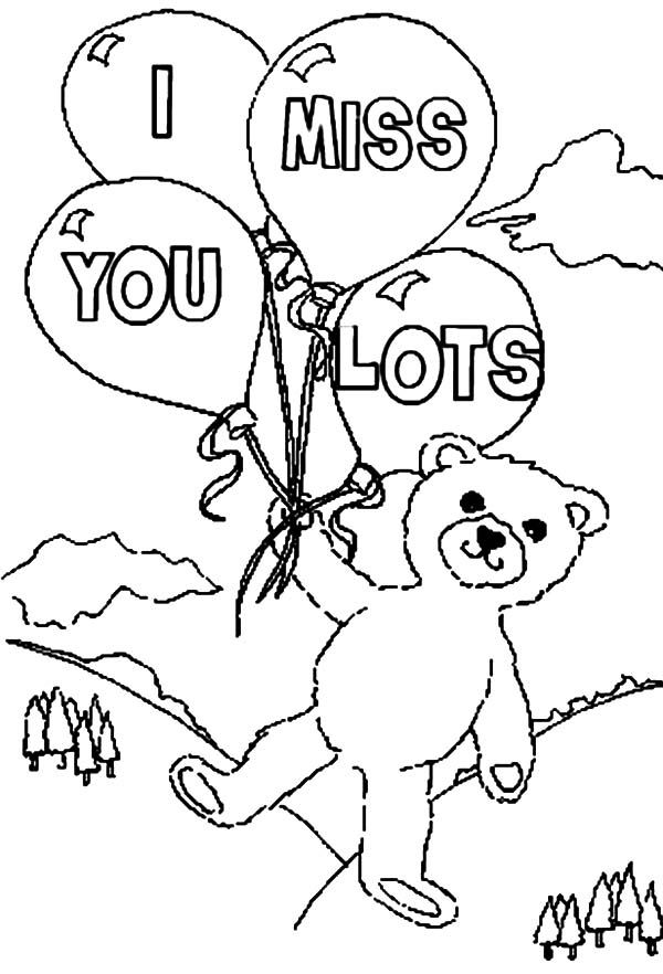 600x882 Teddy Holding Four Balloons I Miss You Coloring Pages Batch Coloring