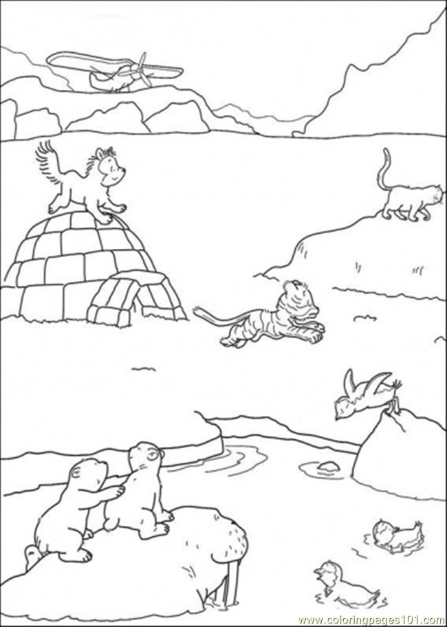 650x912 Polar Bear And Friends Are Playing On The Ice Coloring Page