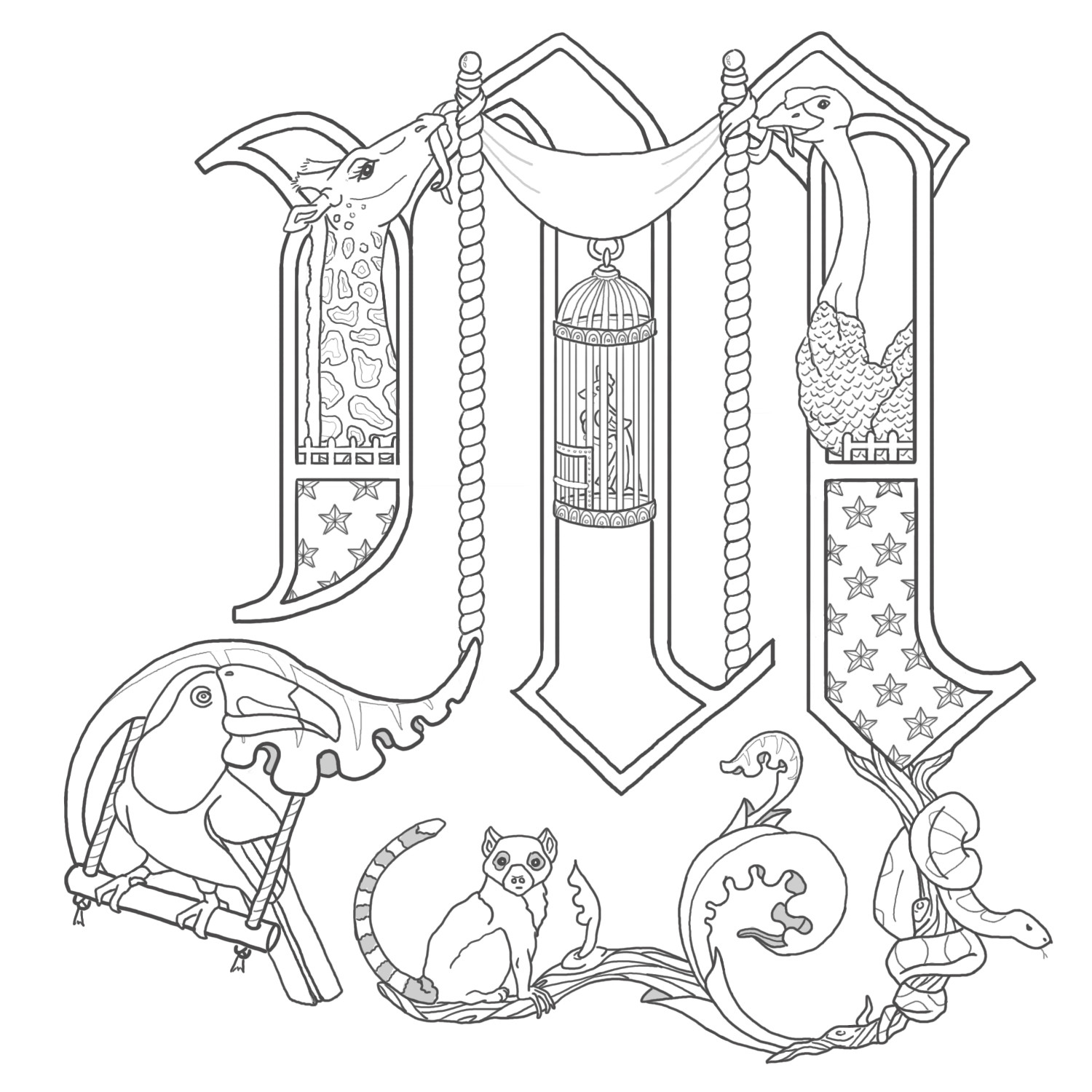 1500x1500 Illuminated Manuscript Coloring Pages 11 Letters