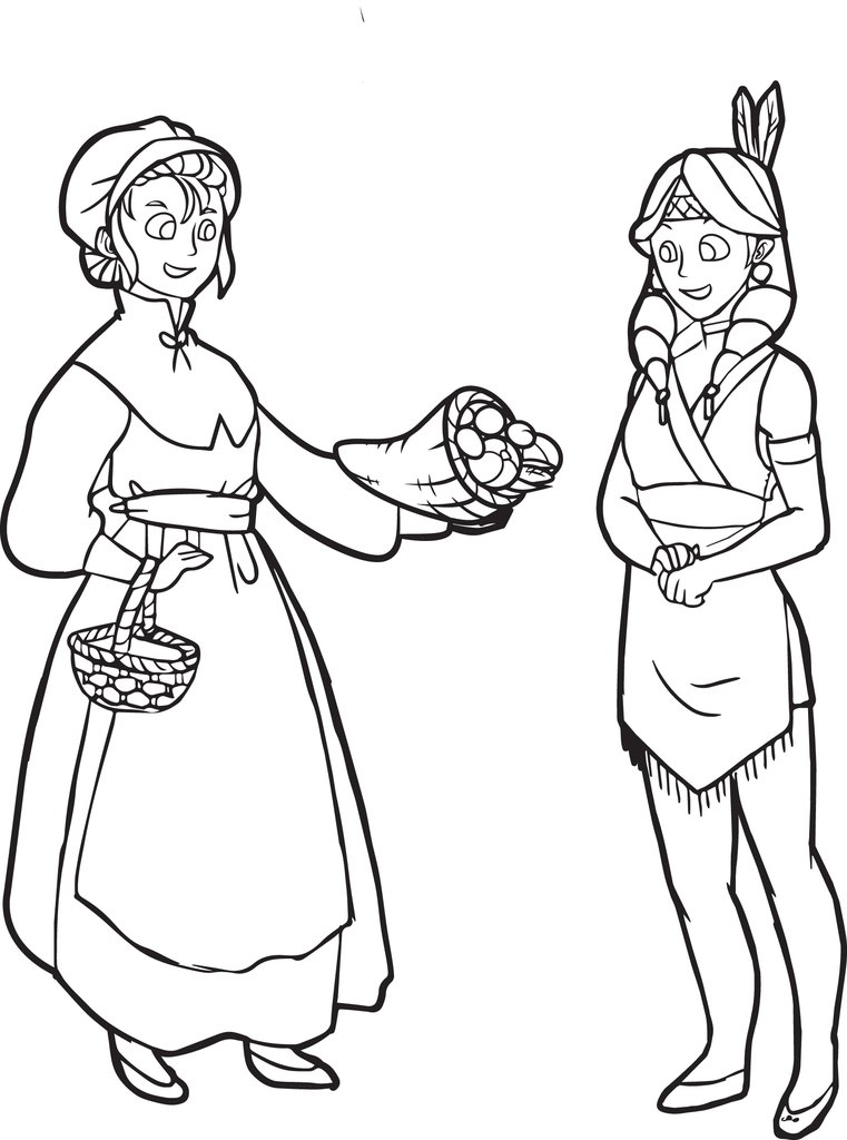 Indian And Pilgrim Coloring Pages