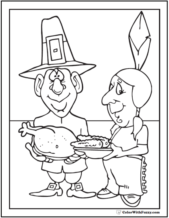 590x762 Pilgrim Indian Coloring Page Thanksgiving