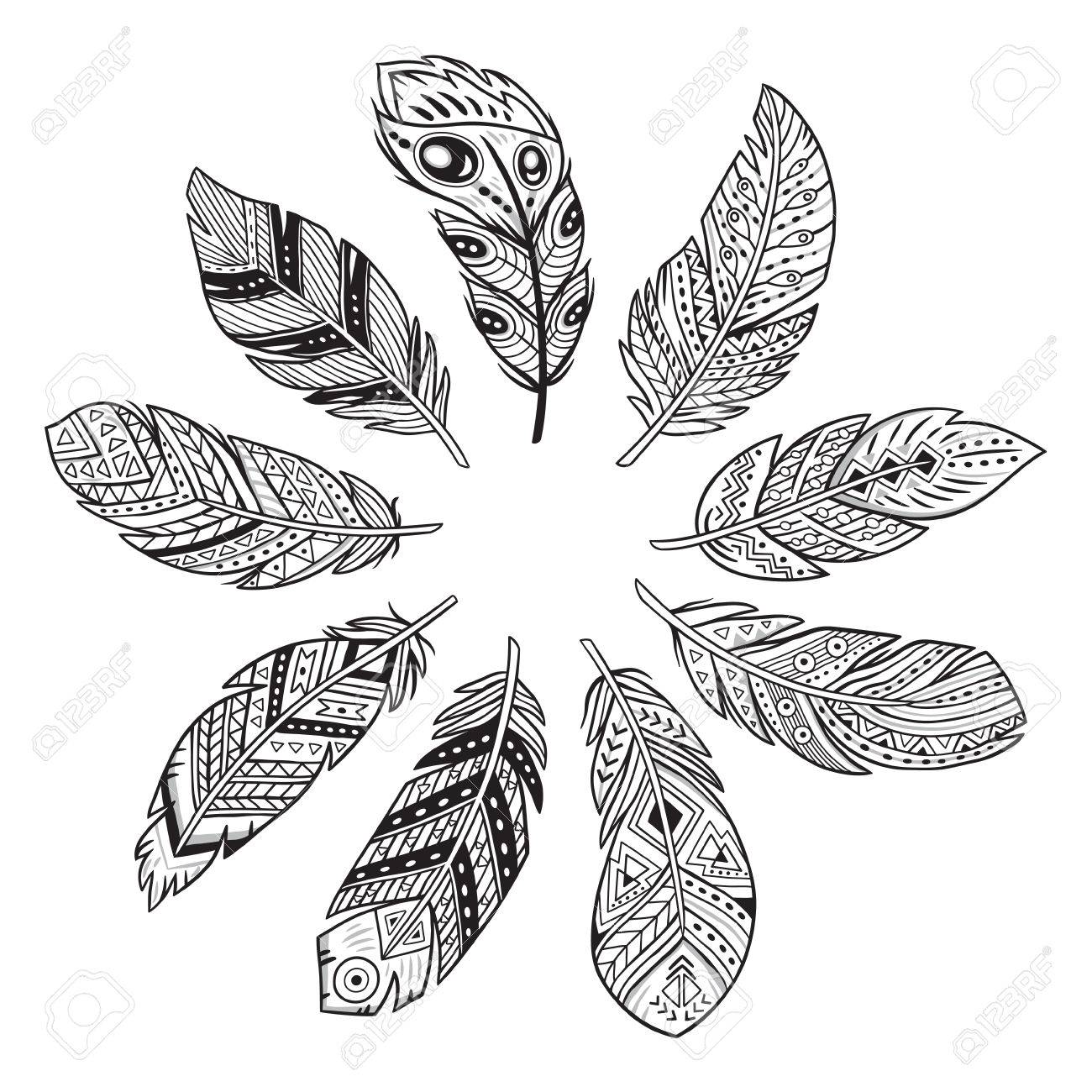 1300x1300 Drawn Feather Coloring Page Pencil And In Color Within Tribal