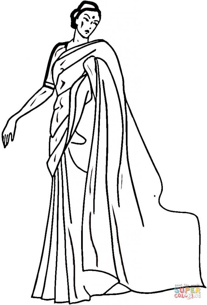 694x1024 Indian Woman Image Coloring Page