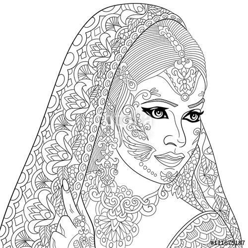 500x500 Zentangle Stylized Cartoon Indian Woman, Isolated On White