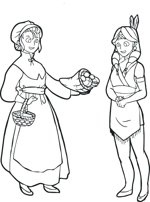 520x700 Pilgrim And Indian Coloring Pages Thanksgiving