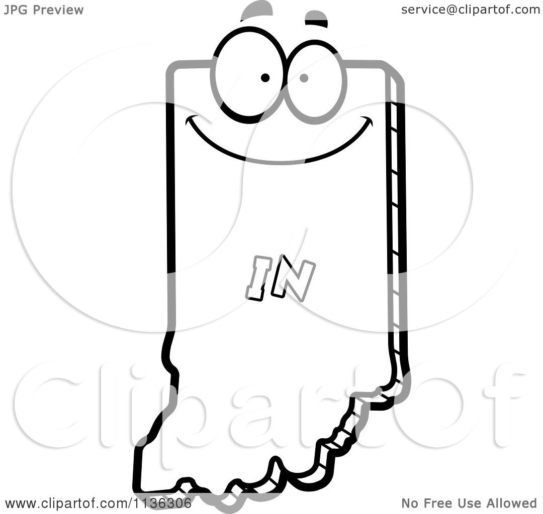 1080x1024 Cartoon Clipart Of An Outlined Happy Indiana State Character