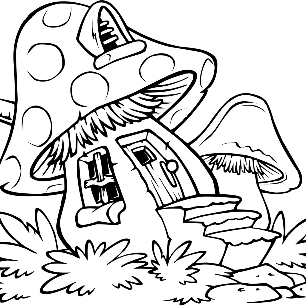 1024x1024 Mushroom House Coloring Pages Inside Page