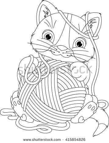 358x470 Coloring Book Yarns Kitten With Yarn Ball Coloring Page Coloring