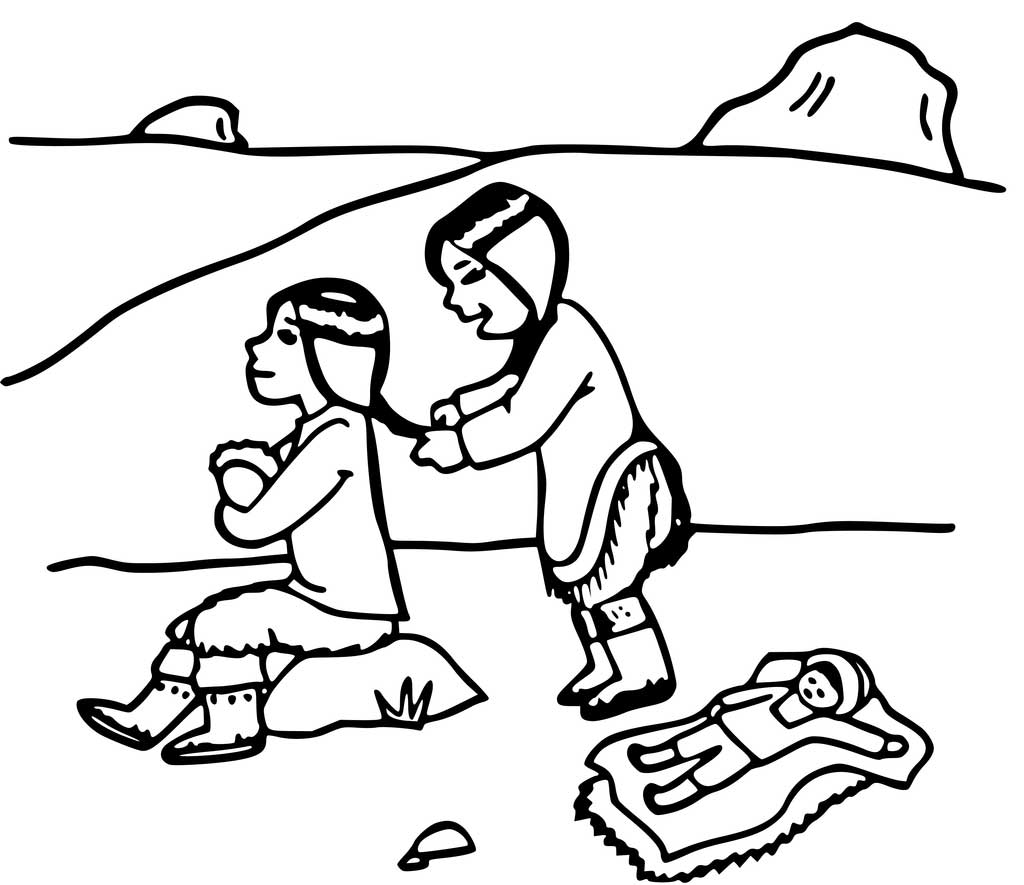 1024x885 Inuit Family Coloring Page
