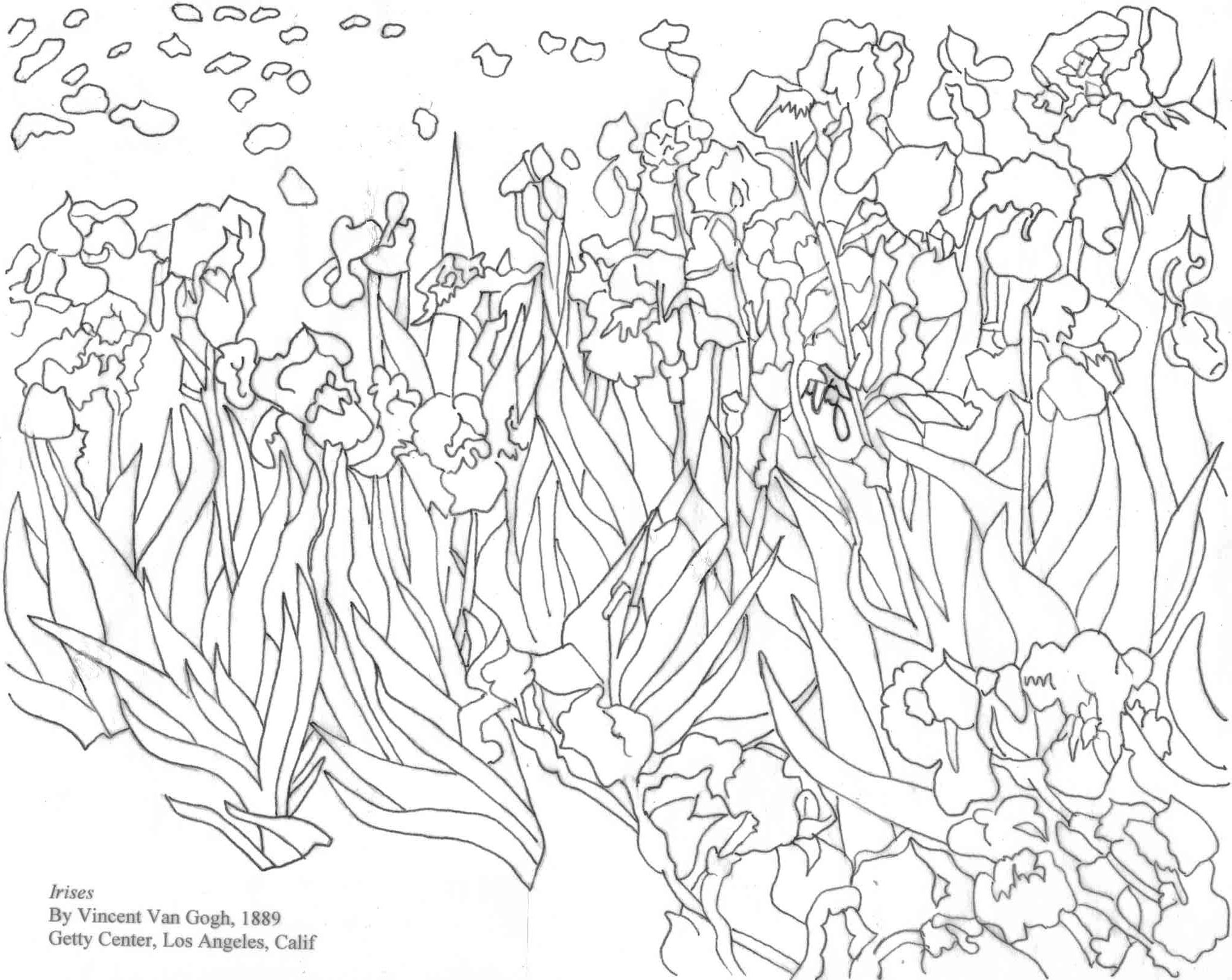 2028x1613 Van Gogh's Irises Coloring Page Art Coloring Fine Art