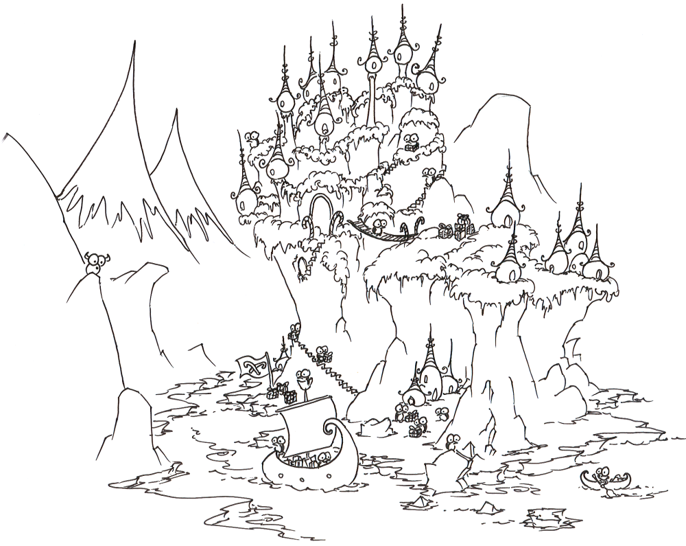 1000x795 Christmas Penguin Island Coloring Page