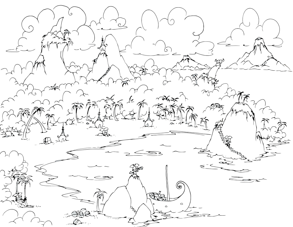 1000x777 Coloring Page A Monkey Pirate Cove