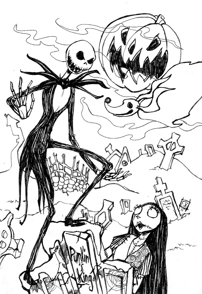 687x1000 Jack Skellington Pumpkin Coloring Page