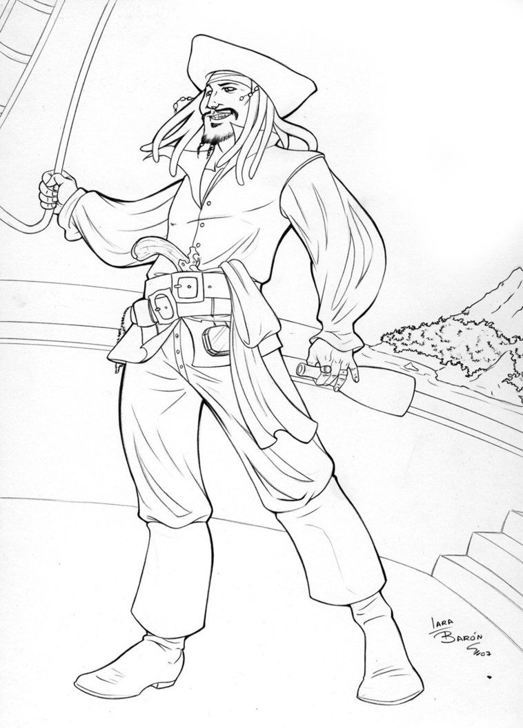 758x1054 Scarce Jack Sparrow Coloring Page Line Drawing