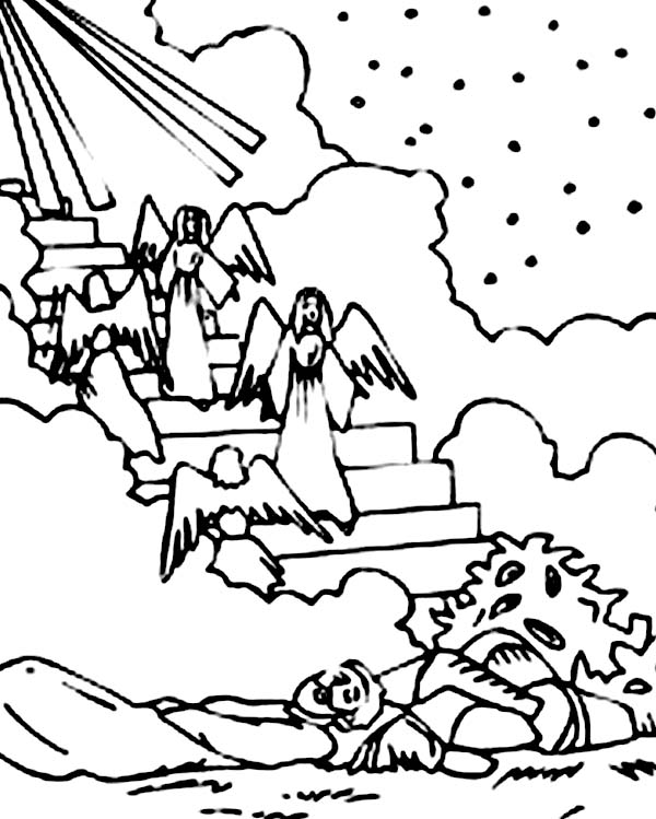 600x749 Depiction Of Jacobs Ladder In Jacob And Esau Coloring Page
