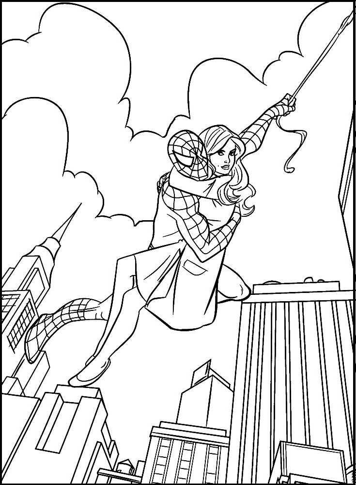 735x1000 Carrying Spiderman Mary Jane Coloring Picture For Kids Spiderman