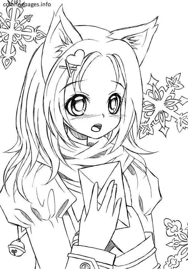 600x858 Cat Girl In Japanese Anime Coloring Page And Pages
