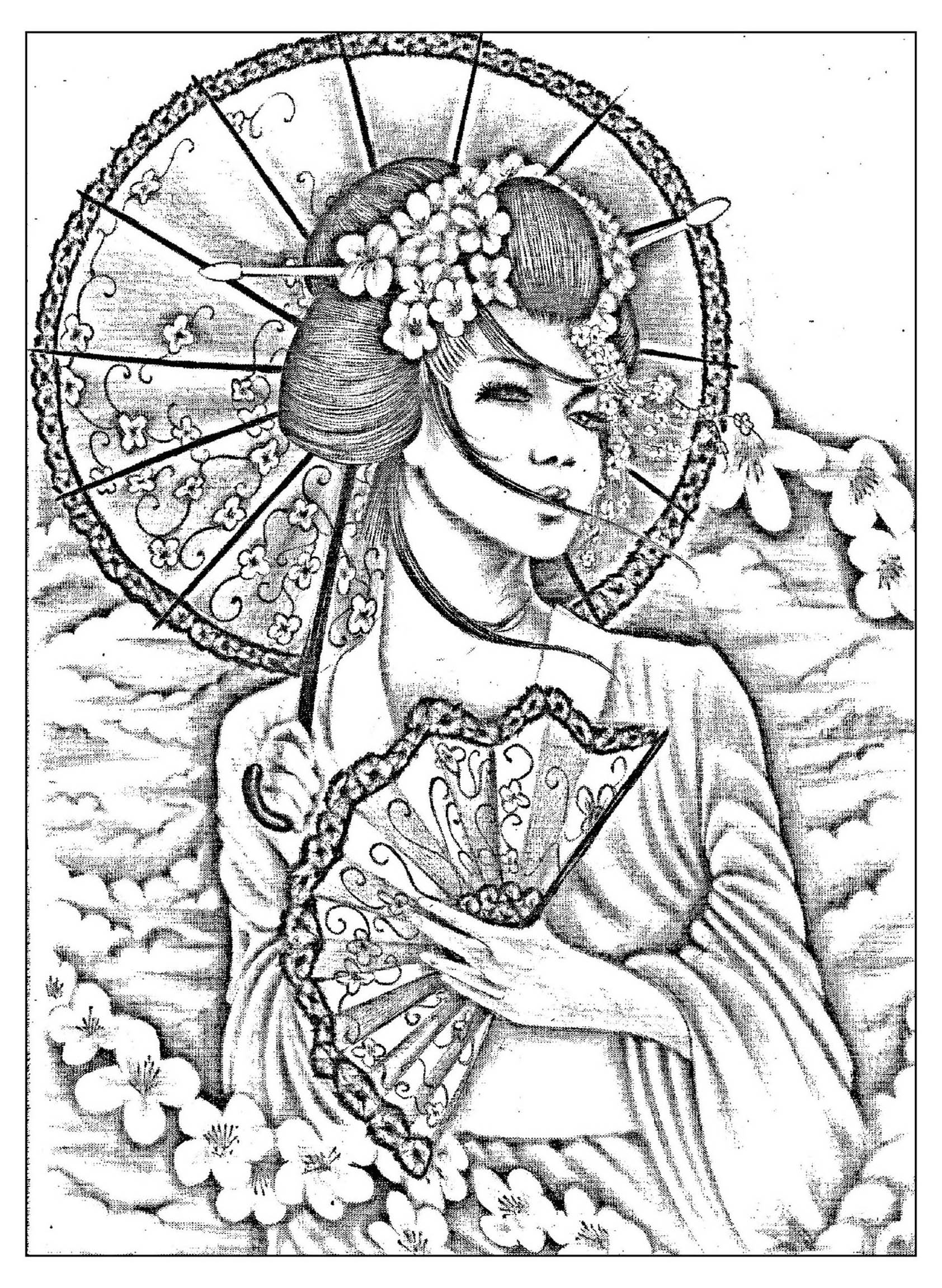 1684x2302 Free Coloring Page Coloring Geisha Japan Tatoo. A Beautiful Black
