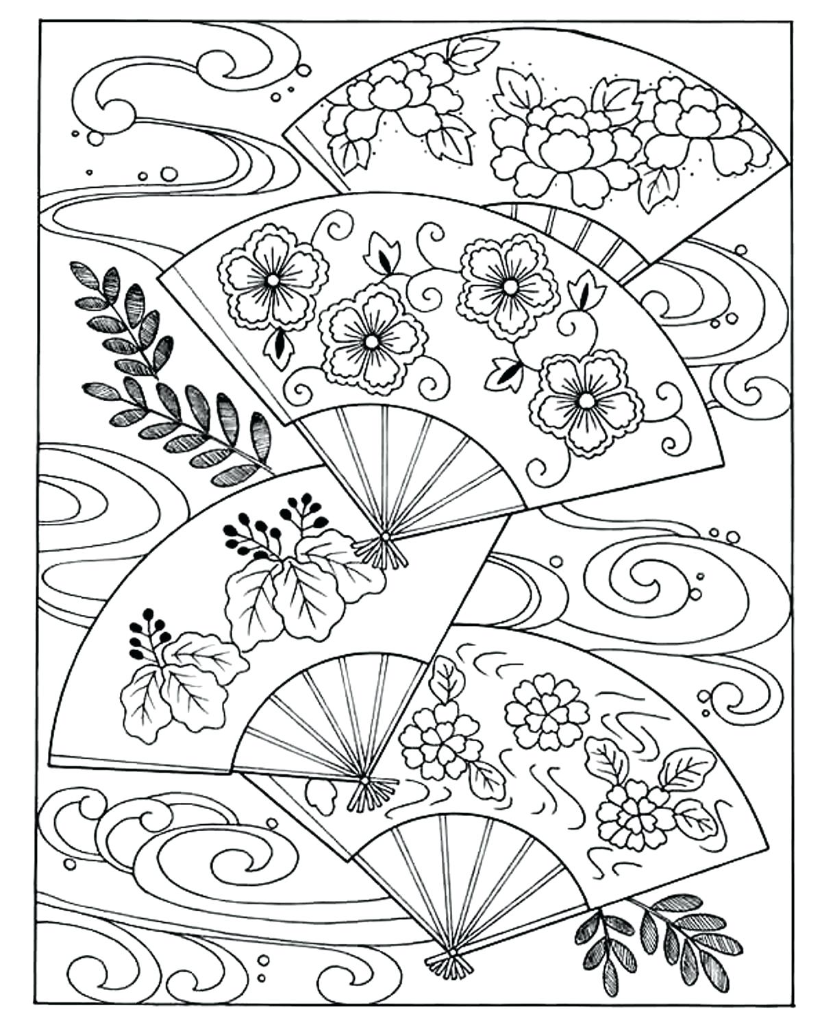 1200x1492 Coloring Page ~ Japan Coloring Pages Woman With Fans Page Japanese