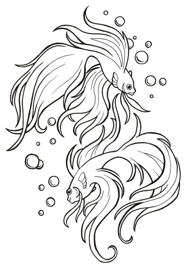 600x857 Bata Fish Stencil Japanese Fish Tattoo Lines By ~daisyamnell