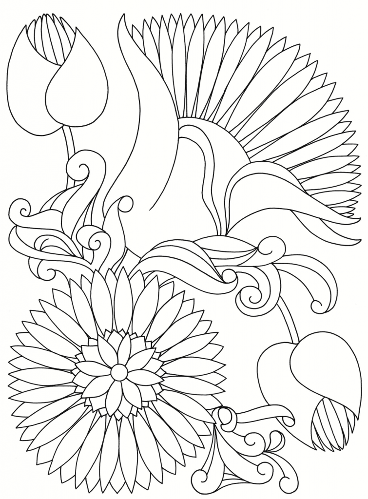 755x1024 Abstract Flowers Japanese Coloring Page