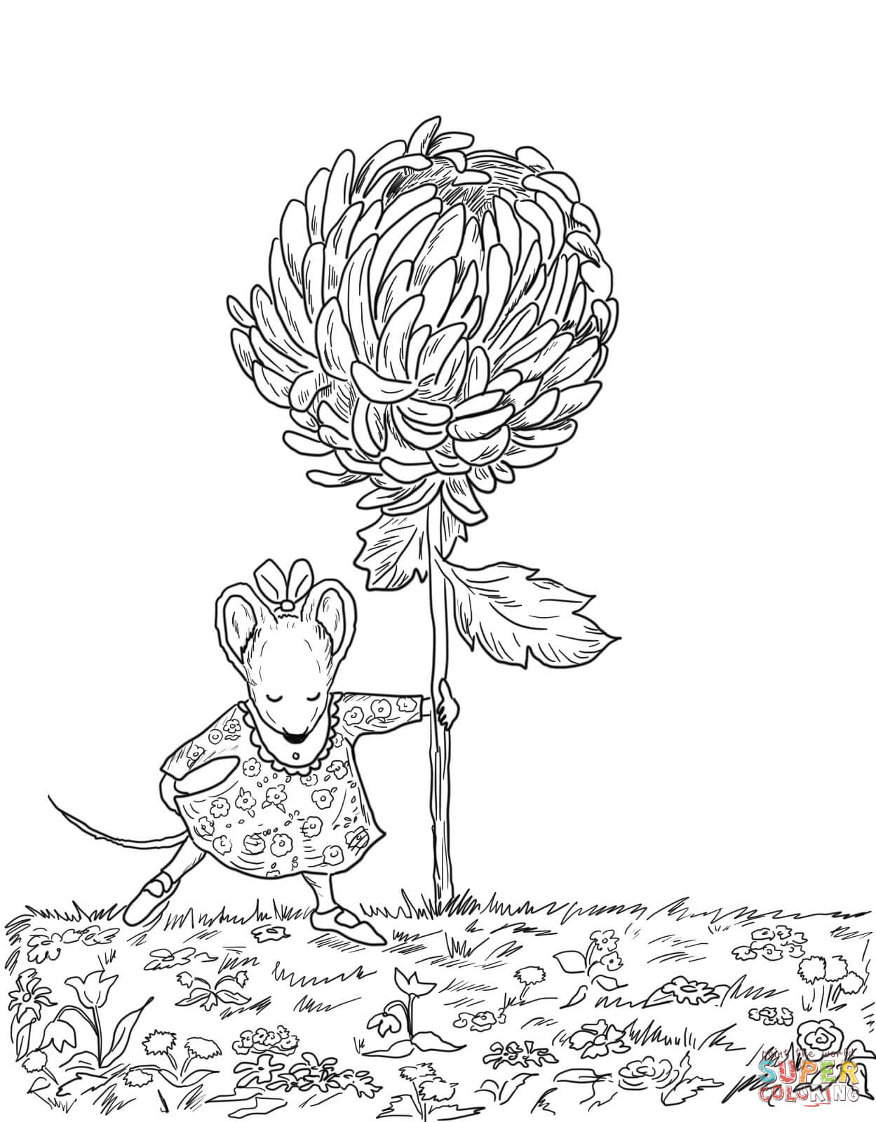 1249x1600 Beautiful Chrysanthemum With Two Leaves Coloring Page Flower