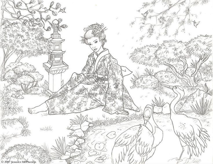 736x567 Japanese Garden Drawings
