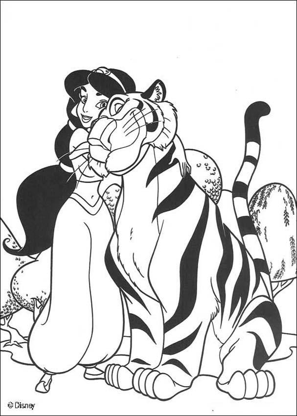 607x850 Princess Jasmine With Rajah Coloring Pages