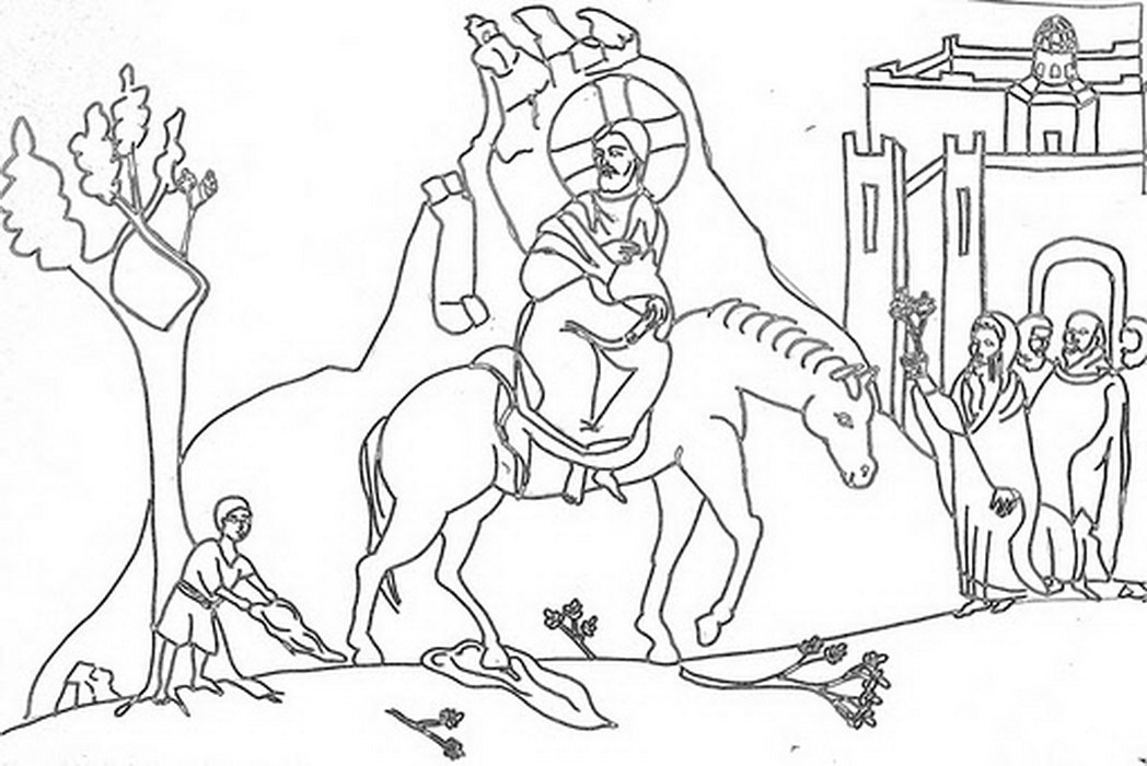 1048x700 Coloring Page Jesus Triumphal Entry Into Jerusalem Palm Sunday