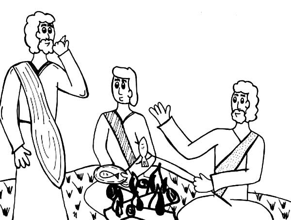 600x454 Jesus Eat Fish With His Disciples Coloring Page Coloring Sun
