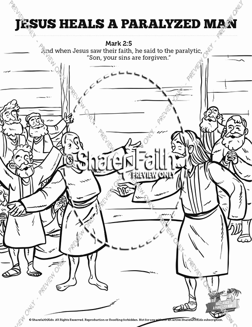 520x673 Four Friends Help A Paralyzed Man Coloring Pages Pics Luke 5 Jesus