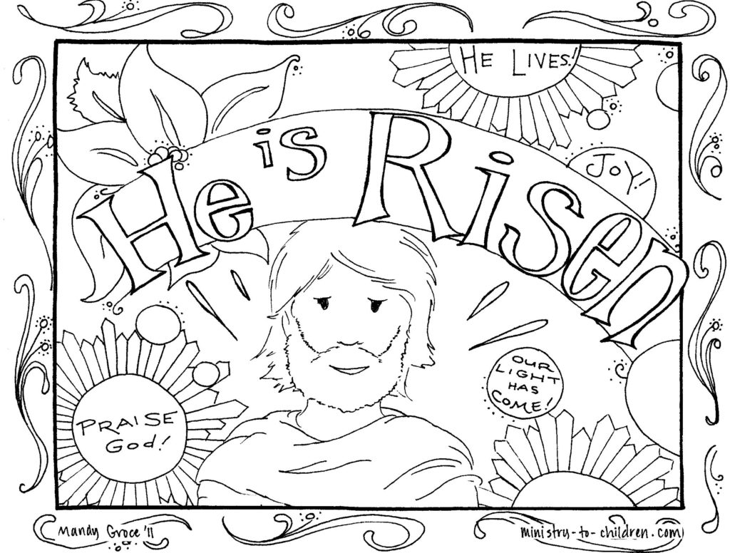 1024x776 Flowers In Cross Coloring Page And Jesus Resurrection