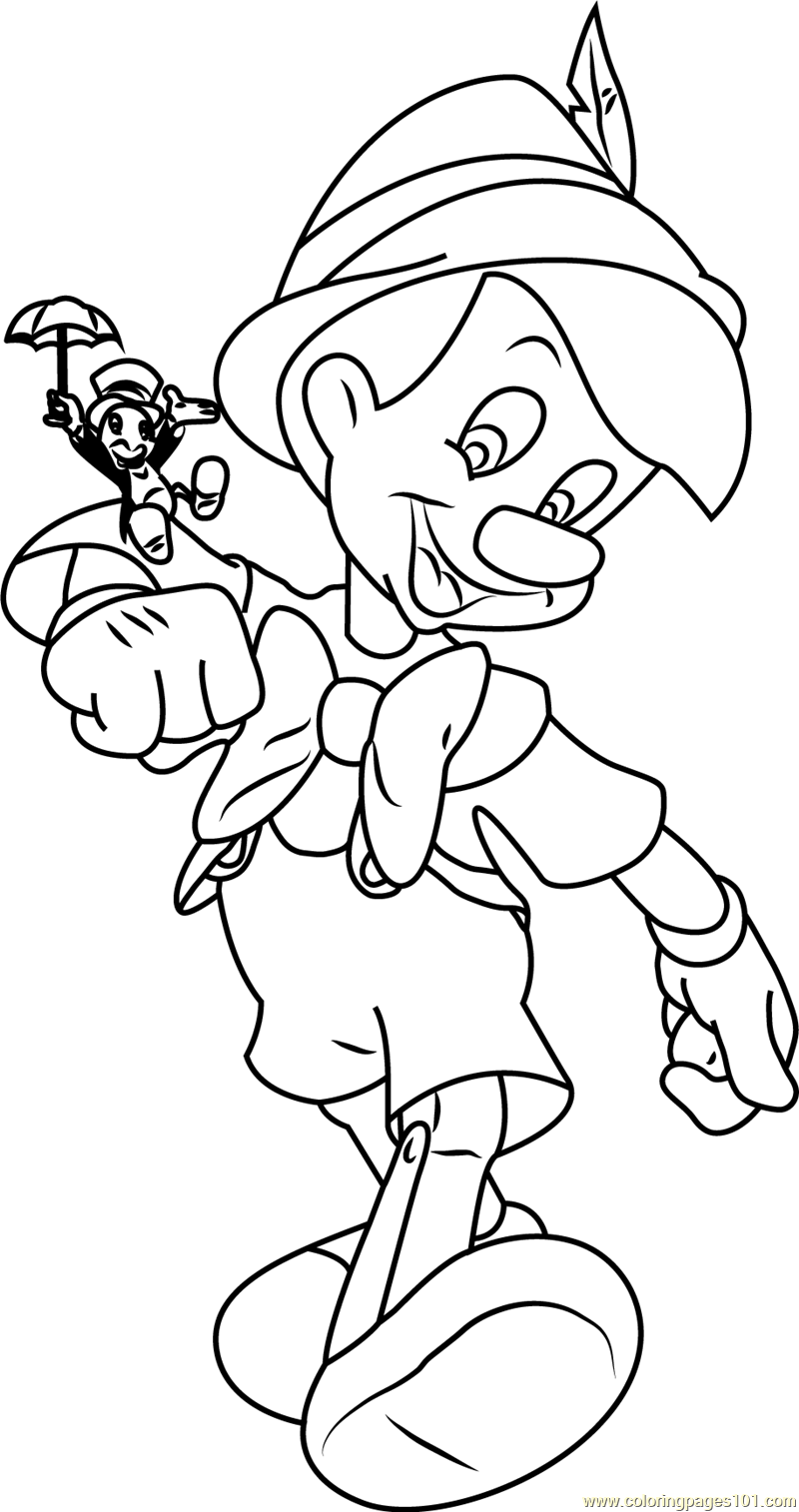 800x1514 Pinocchio With Jiminy Cricket Coloring Page