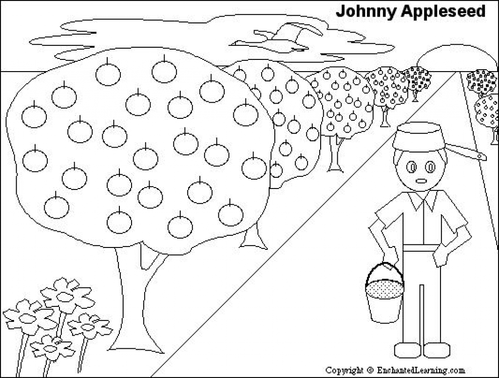 1024x776 Johnny Appleseed Printout Zoomschool Throughout Coloring Pages