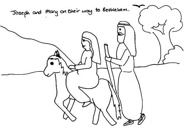 600x437 Joseph And Mary And The Donkey On Their Way To Bethlehem Coloring