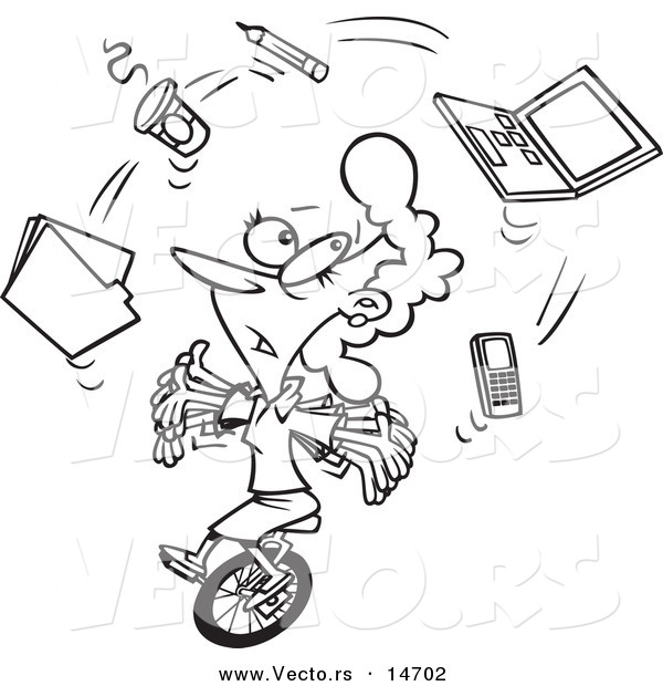 600x620 Vector Of Cartoon Businesswoman Juggling Office Items On