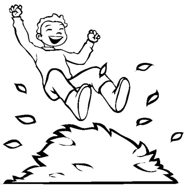 600x612 Boy Jump Into Bunch Of Autumn Leaves Coloring Page Color Luna