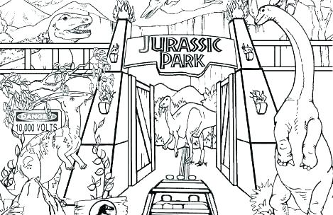 469x304 Jurassic World Coloring Pages Raptor Park Entrance Dinosaur Page