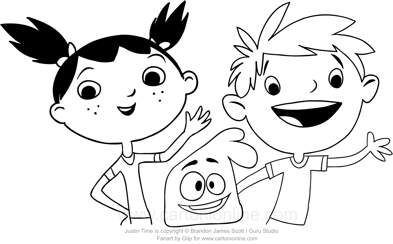 1367x850 Drawing Justin, Olive And Squidgy (Justin Time) Coloring Page