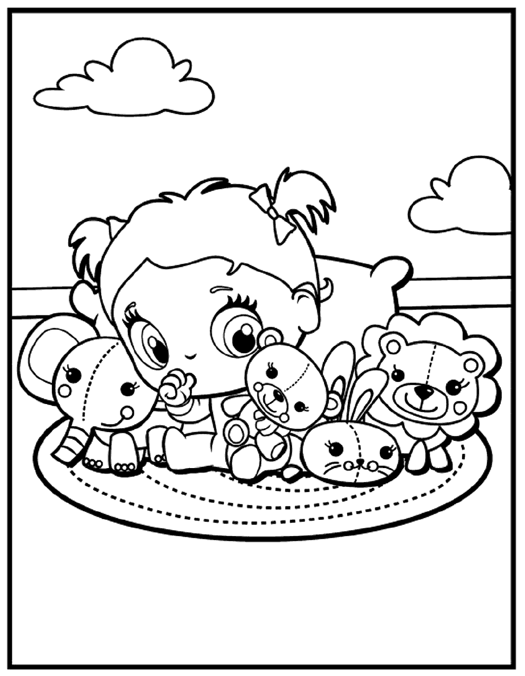 1024x1320 Kawaii Animals And Cute Girl Coloring Page