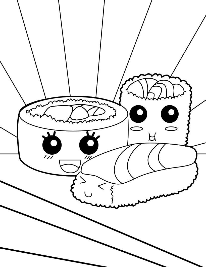 820x1060 Sushi Makis Coloring Page Coloring Pages Kawaii