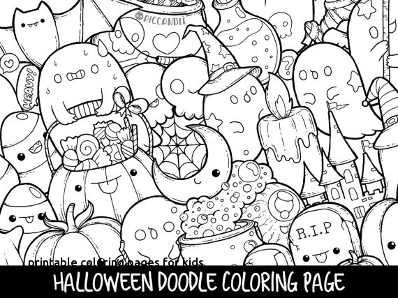 570x427 Halloween Doodle Coloring Page Printable Cute Kawaii For Printable