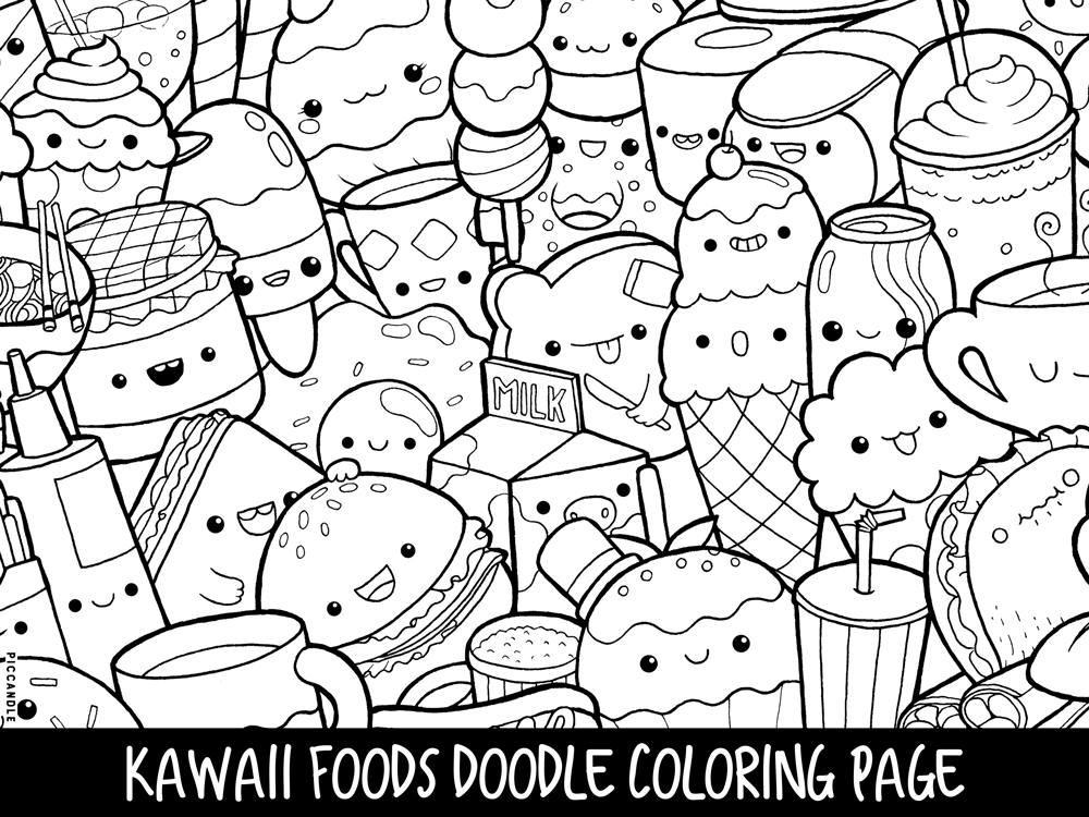 1000x750 Adorable Kawaii Coloring Pages Colouring For Snazzy Foods Doodle