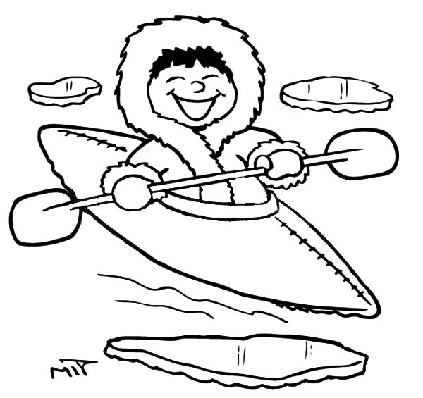 600x565 Eskimo Girl Kayaking Coloring Pages