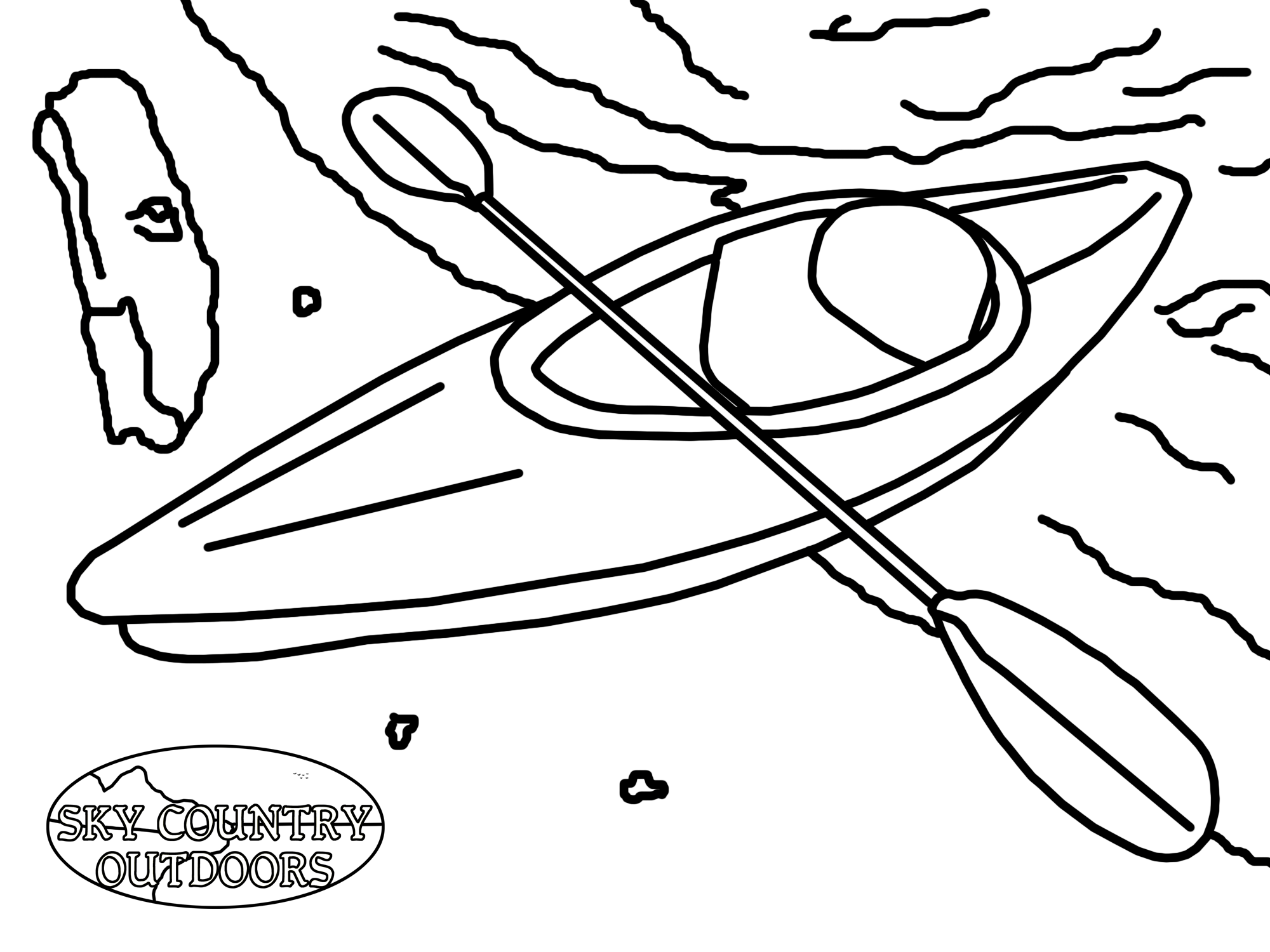 2000x1500 Coloring Book Page Kayak Sky Country Outdoors